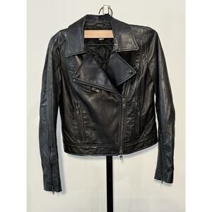 FOSSIL ZIP FRONT MOTORCYCLE JACKET - BLACK LEATHER WOMEN
